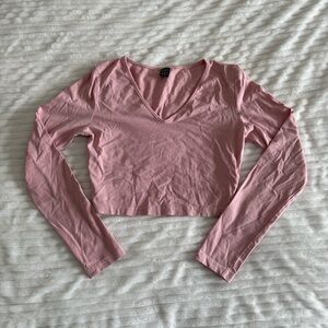 SHEIN Blush Pink V-Neck Long Sleeve Crop Top